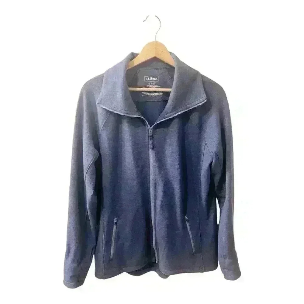 L.L. Bean Jacket Womens Size M Blue Herringbone Full Zip Performance UPF 50 Hike